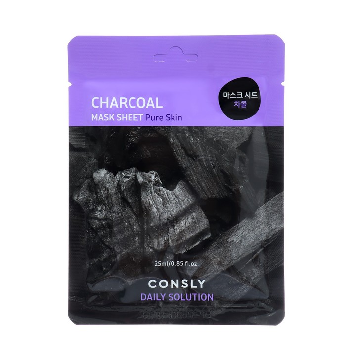 Тканевая маска Consly для лица с древесным углём, 25 мл - Фото 1