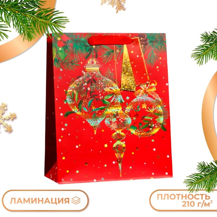 Пакет подарочный новогодний ламинированный «Новогодний привет », люкс 26×32×12 см - Фото 1