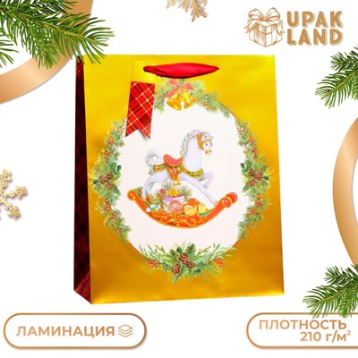 Пакет подарочный новогодний ламинированный «Новогодняя лошадка», люкс 26×32×12 см