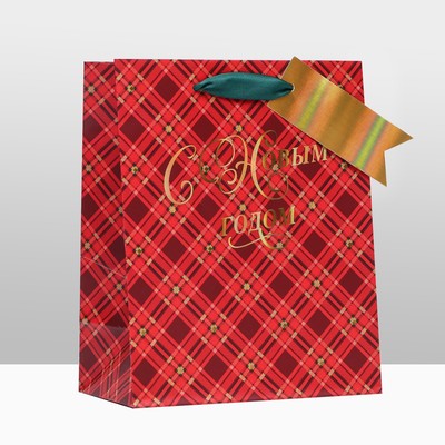 Пакет подарочный новогодний ламинированный «С Новым годом », клетка, люкс 18×22.3×10 см