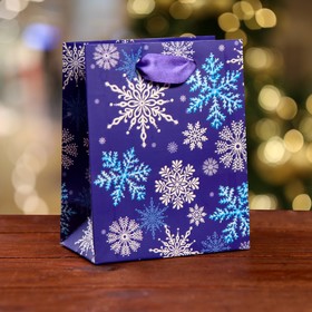 Пакет подарочный "Вальс снежинок", люкс  11,5 х 14,5 х 6,5 см