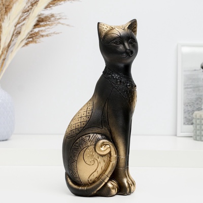 Фигурка гипс «Кот Фараон», чёрная в золоте, 28 см