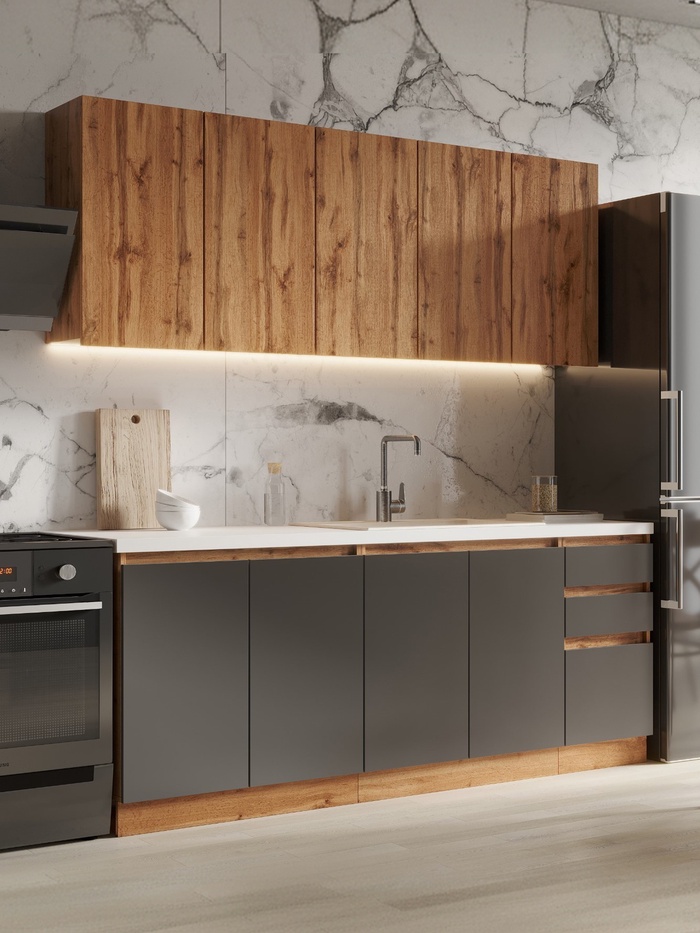 Кухонный гарнитур прямой «Венера», с столешницей, 2000 мм, цвет дуб вотан/графит софт - Фото 1