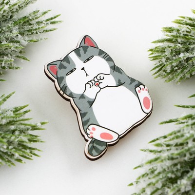 Значок новогодний в коробочке «Котик» 3.1×3.7 см