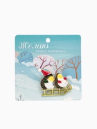 Брошь новогодняя «Ёжики на санях» разноцветная в золоте - Фото 4