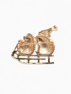 Брошь новогодняя «Ёжики на санях» разноцветная в золоте - Фото 2
