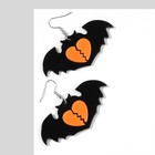 Серьги акрил «Летучие мыши» с разбитыми сердцами, цвет чёрно-оранжевый в серебре - Фото 2