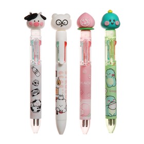 Ручка шариковая автоматическая многоцветная 4 цвета, "Животные", МИКС