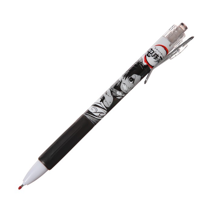 Ручка гелевая автоматическая черная, с резиновым держателем, ч/б корпус, Аниме МИКС