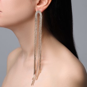 Серьги висячие со стразами «Голливуд» полукруг, 6 рядов, цвет белый в золоте, 19.5 см