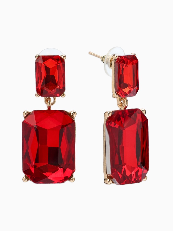 Серьги со стразами «Клео», классика, красные в золоте