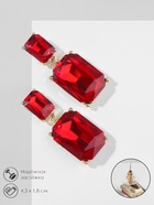 Серьги со стразами «Клео» классика, красные в золоте  (артикул 9691659)  большой выбор товаров оптом и в розницу по низким ценам с доставкой