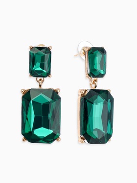 Серьги со стразами "Клео" классика, цвет изумрудный в золоте