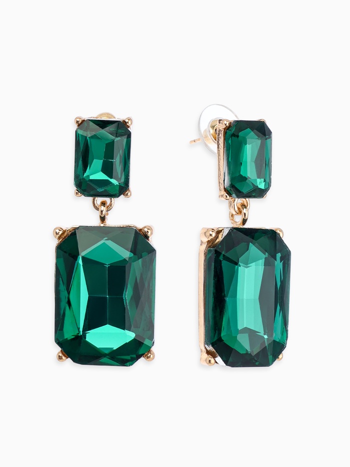 Серьги со стразами «Клео», классика, цвет изумрудный в золоте