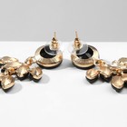 Серьги висячие со стразами «Гроздь» лиственная, цвет чёрный в золоте, 9,5 см - фото 22716330