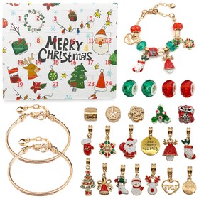 Набор для создания браслетов "Адвент календарь" новогодний, 24 предмета, красно-зелёный в золоте