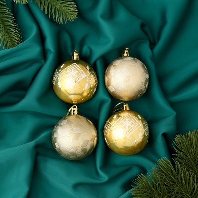Ёлочные игрушки «Новогодние забавы», шары новогодние, d=5.5 см, набор 4 шт., ромб цветок, золото