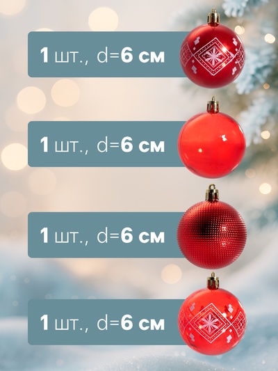 Ёлочные шары «Новогодние забавы», d=5.5 см, набор 4 шт., красные