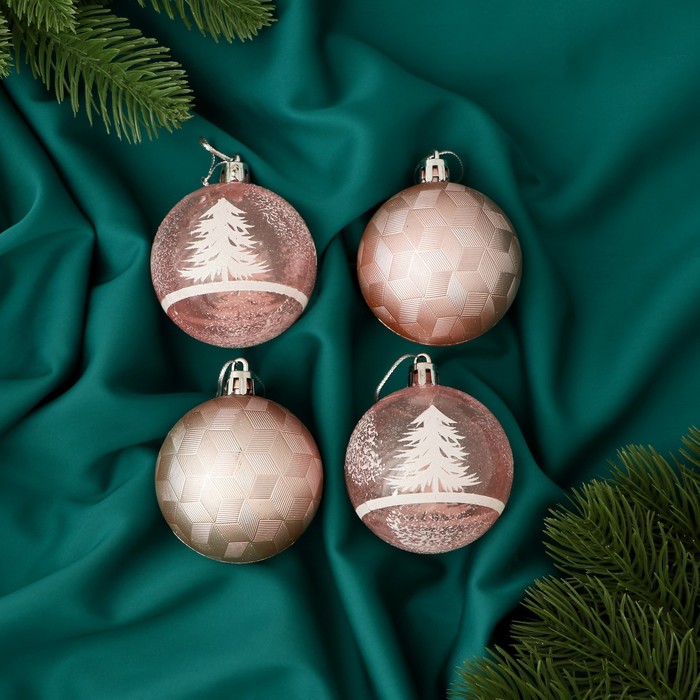 Ёлочные игрушки «Зимняя сказка», шары новогодние, d=5.5 см, набор 4 шт., розовый - Фото 1