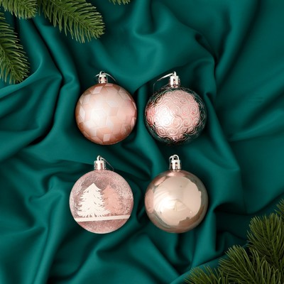 Ёлочные игрушки «Зимняя сказка», шары новогодние, d=5.5 см, набор 4 шт., завитки, розовый