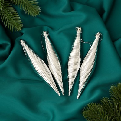 Ёлочные игрушки 4 шт. «Морозец», 3×14.5 см, серебро