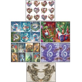Набор декупажных карт 6 шт «Разные драконы»  А4, 45 г/м2