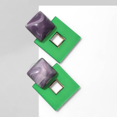 Серьги акриловые «Квадро», цвет зелёно-фиолетовый в золоте