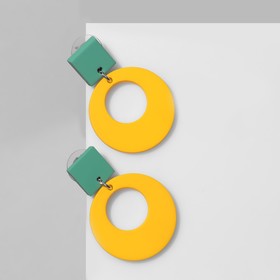 Серьги металл «Яркость» геометрия, круг, цвет жёлто-зелёный в серебре