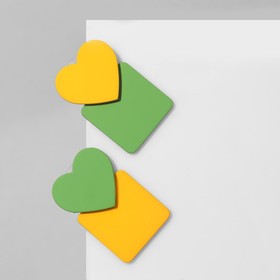 Серьги «Сердце» с квадратом, цвет жёлто-зелёный