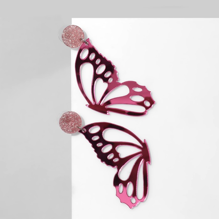 Серьги акрил «Бабочка» крылья, цвет серо-фиолетовый в серебре - фото 1907810007