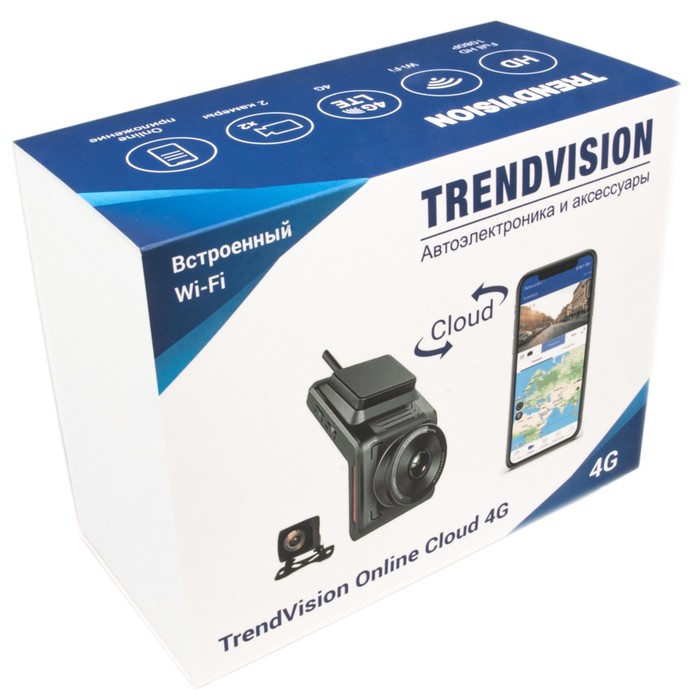 Видеорегистратор с облаком TrendVision Online Cloud 4G Full HD/ VGA; 140°; GPS; 2 камеры - фото 51465505