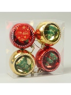 Ёлочные игрушки «Праздник», шары новогодние, d=8 см, набор 4 шт., красный/золото - Фото 4