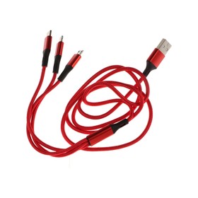 Кабель 3 в 1 MB mobility, USB - microUSB/Lightning/Type-C, 2 А, 1 м, нейлон, красный