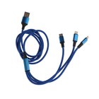 Кабель 3 в 1 MB mobility, USB - microUSB/Lightning/Type-C, 2 А, 1 м, нейлон, синий 9899252 - фото 10925335