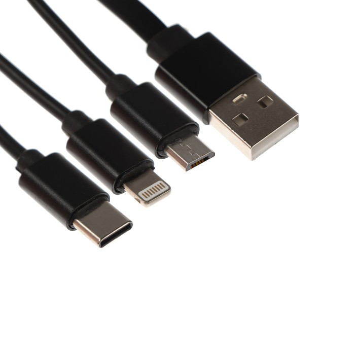 Кабель 3 в 1 MB mobility, USB - microUSB/Lightning/Type-C, 2 А, рулетка, черный - фото 51465531