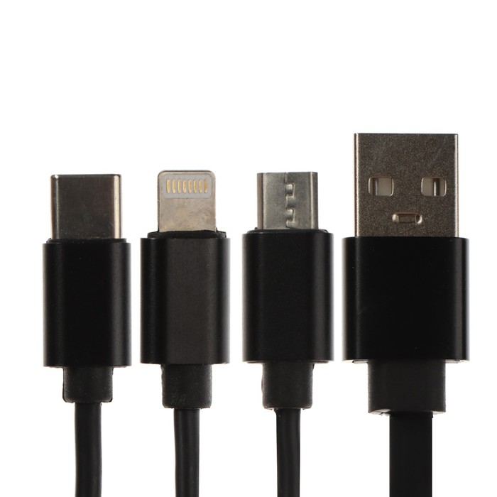 Кабель 3 в 1 MB mobility, USB - microUSB/Lightning/Type-C, 2 А, рулетка, черный - фото 51465532