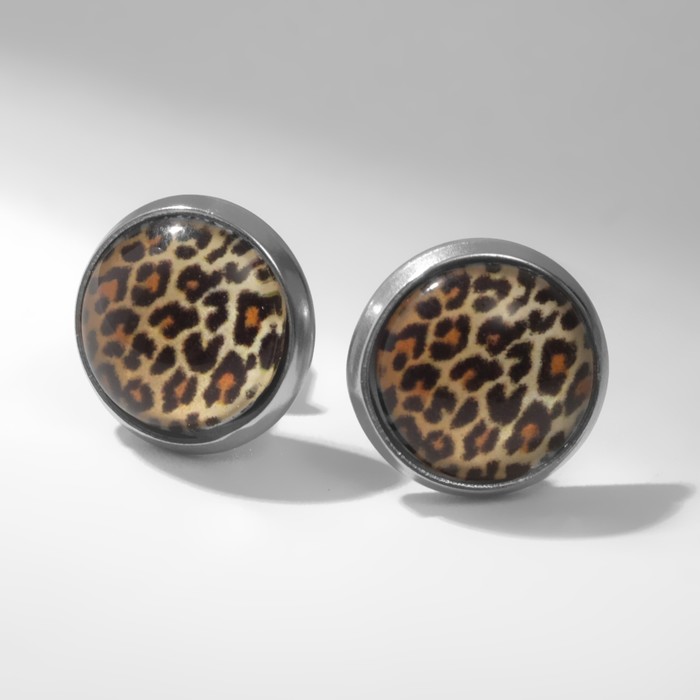 Пусеты «Леопард», d=10мм, цвет коричневый в серебре - Фото 1
