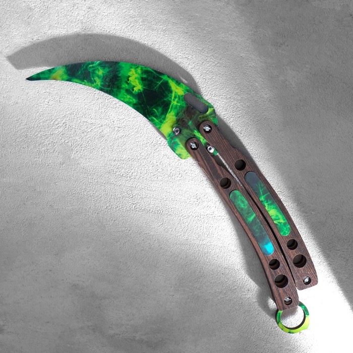 Сувенир деревянный "Нож-бабочка. Керамбит", синий с зелёным - Фото 1