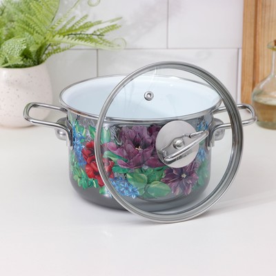 Кастрюля эмалированная Catalina, 2 л, цилиндрическая, индукция, серая, разноцветная