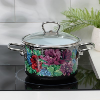 Кастрюля эмалированная Catalina, 2 л, цилиндрическая, индукция, серая, разноцветная