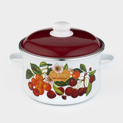 Кастрюля эмалированная «Черешня», 4 л, индукция, цвет белый