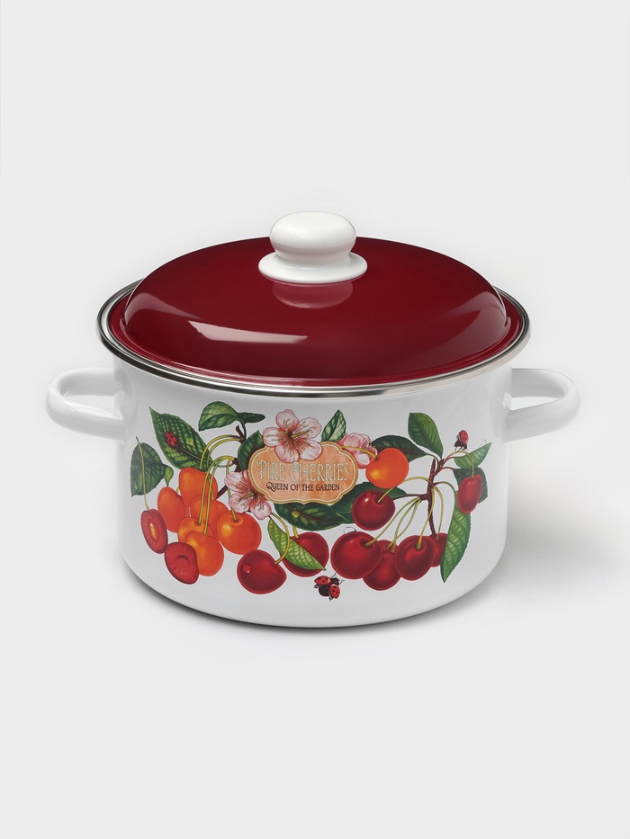 Кастрюля эмалированная «Черешня», 5.5 л, индукция, белая - Фото 1