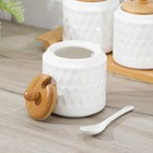 УЦЕНКА Набор банок керамических для сыпучих продуктов на бамбуковой подставке «Эстет. Герда. Тюльпан», 3 предмета: 300 мл, цвет белый - Фото 2