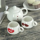 УЦЕНКА Набор керамический чайный «Чай для двоих», 3 предмета: чайник 400 мл, 2 чашки 200 мл - Фото 1