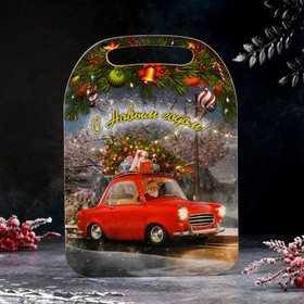 Доска разделочная Доляна «Дед мороз на машине 2024», 21,2×19,5×0,6 см