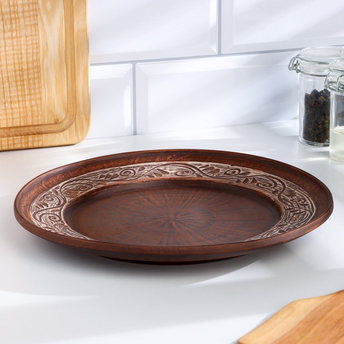 Тарелка «Ангоб», d=25 см, красная глина - Фото 1