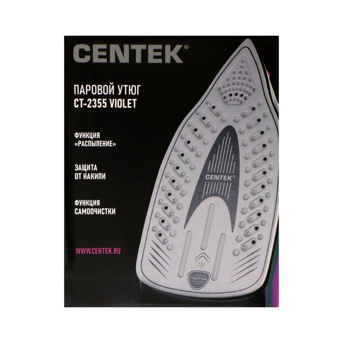 Утюг Centek CT-2355, 2500 Вт, керамическая подошва, 200 мл, 40 г/мин, фиолетовый