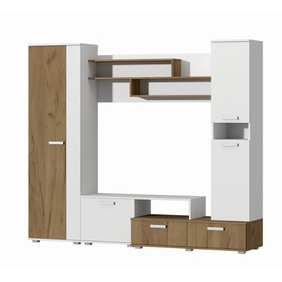 Гостиная Юна, 2200х480х1870, Белый/Дуб крафт золотой