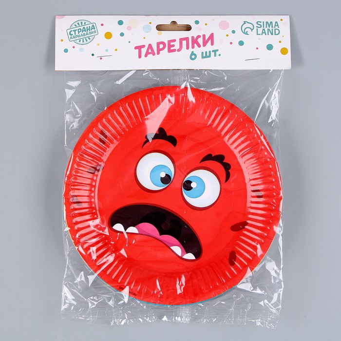 Тарелка бумажная «Монстрики», 18 см, набор 6 штук, МИКС 9796365