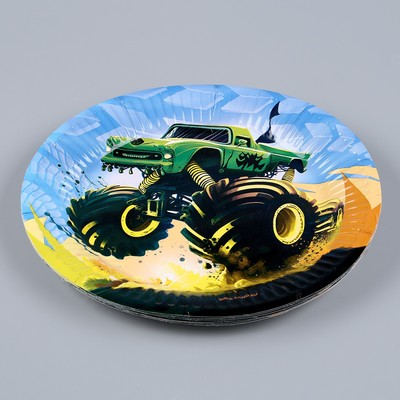 Посуда бумажная одноразовая «Тачка», 6 тарелок, 1 гирлянда, 6 стаканов, 6 колпаков